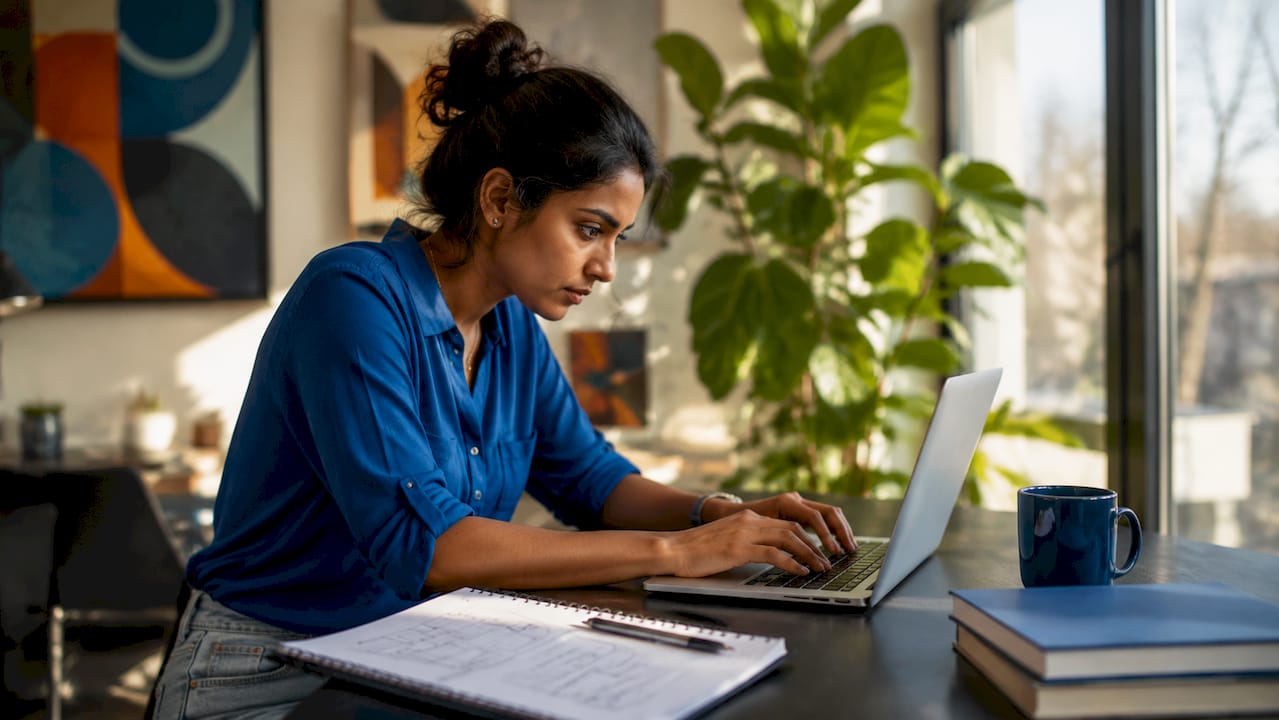 Founder creating low-code MVP at home office