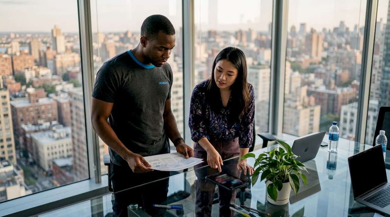 Developers discussing software feature complexity