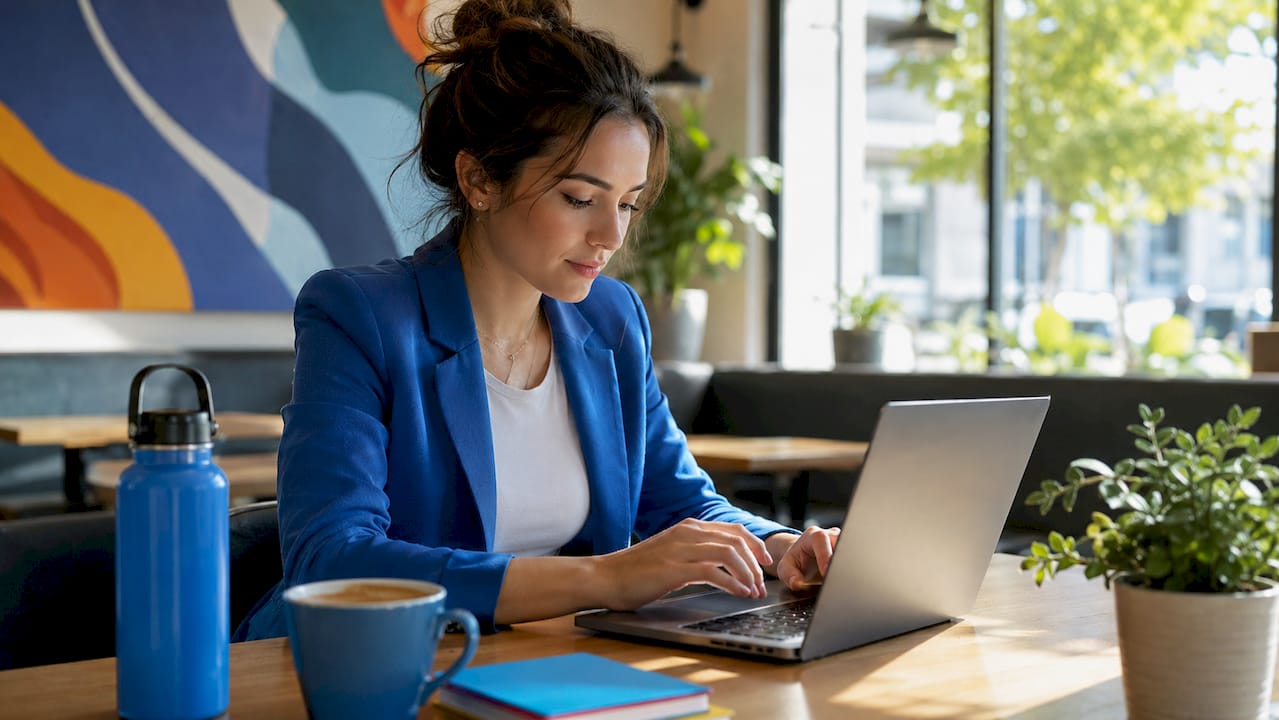 Entrepreneur working on no-code app at home office