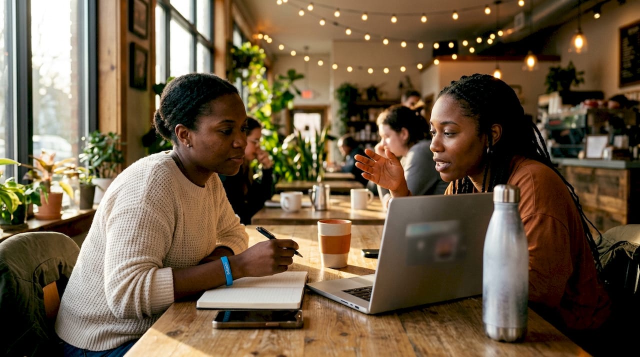 Two women evaluating app vendor during video call