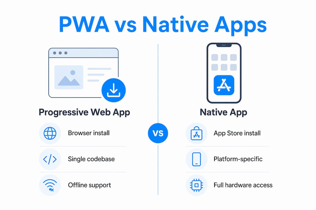 Infographic comparing PWA and native apps features