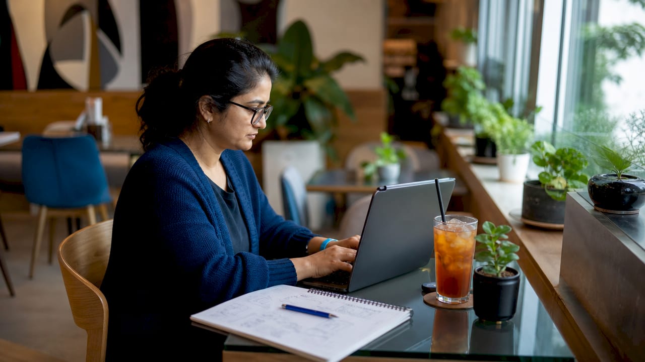 Woman developer coding progressive web app at home office