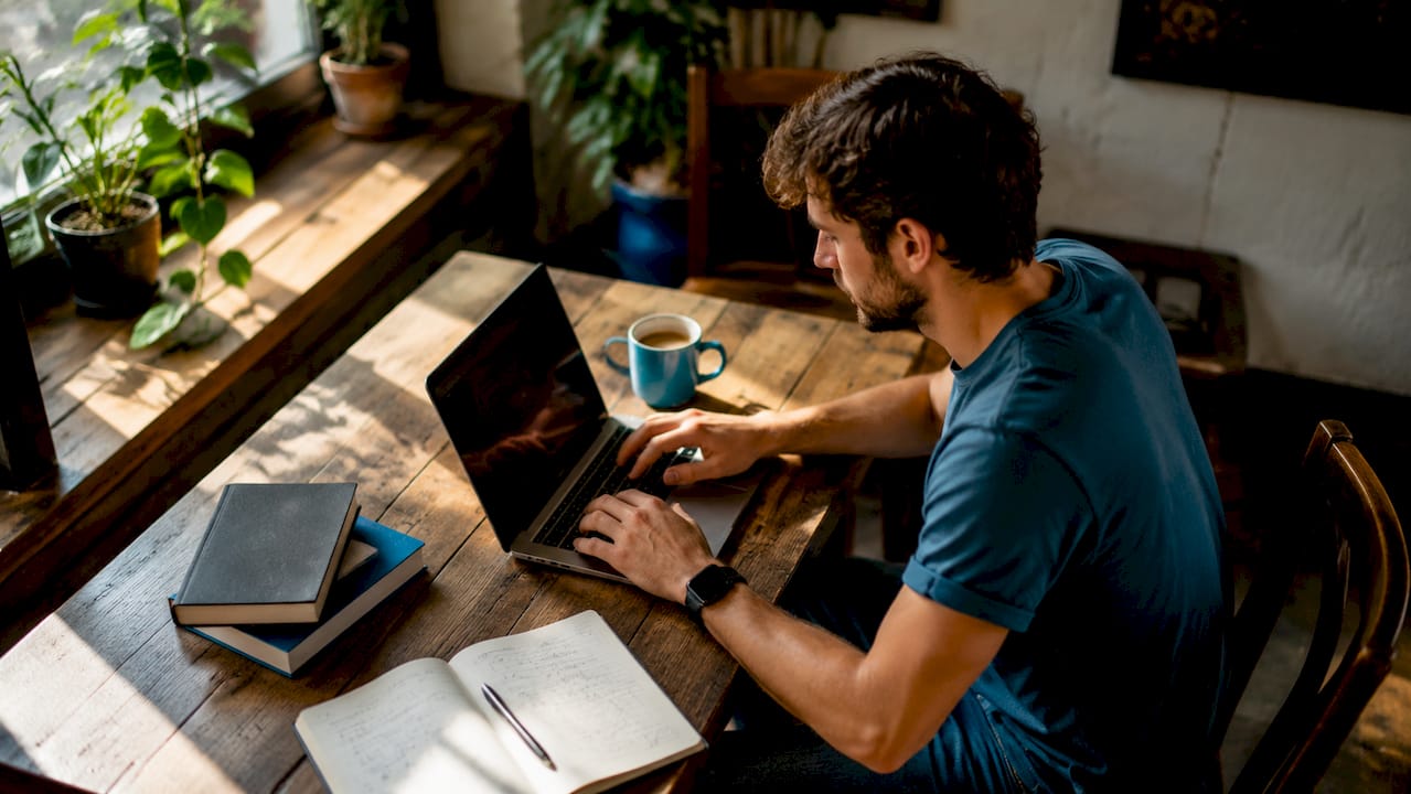 Engineer coding backend logic at laptop