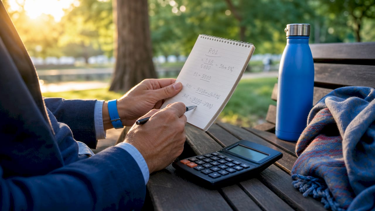 Hands calculating software benefits and costs