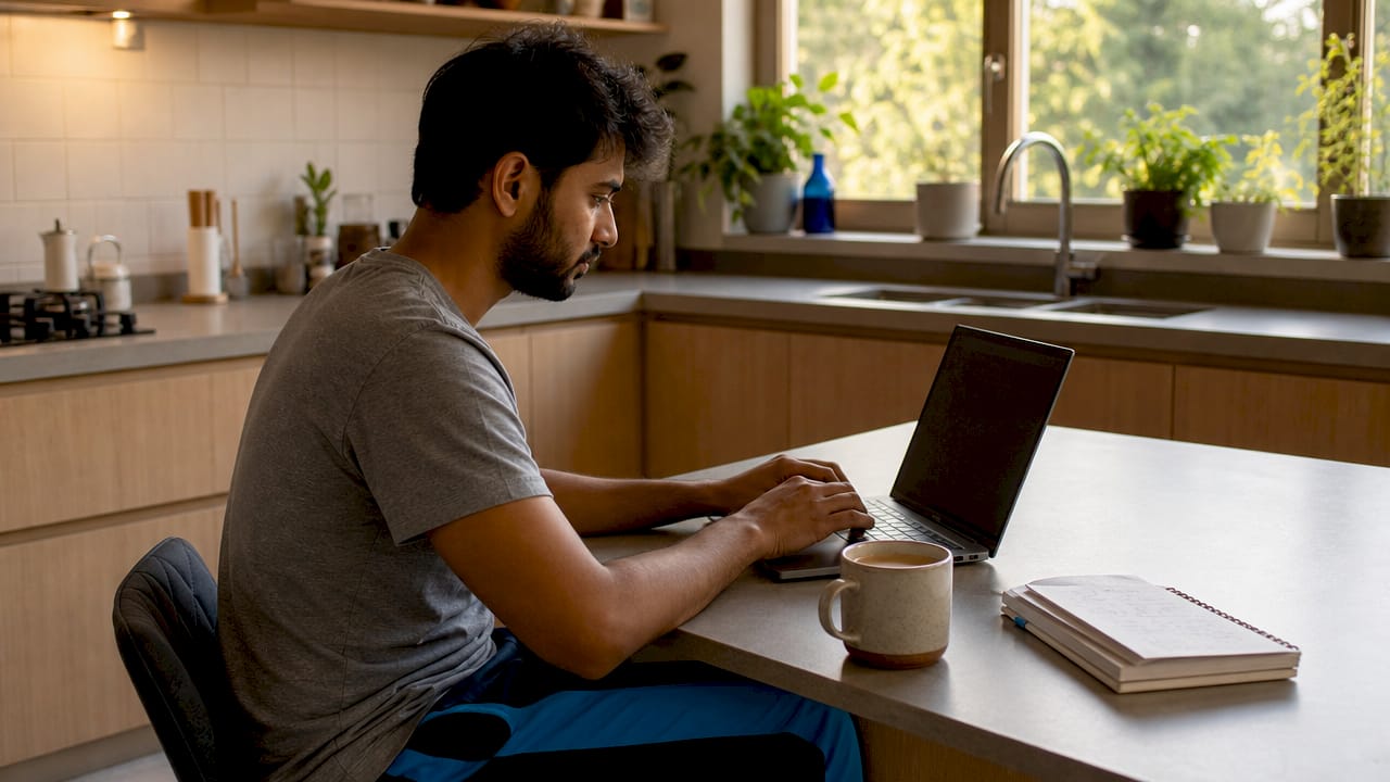 Freelancer coding intently in home office