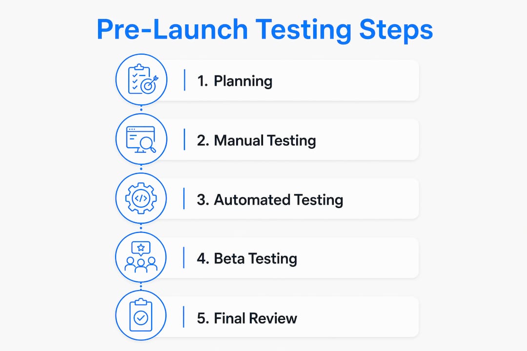 Infographic showing step-by-step app testing process