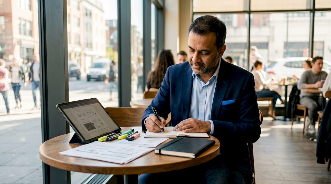 Man reviewing app outsourcing documents