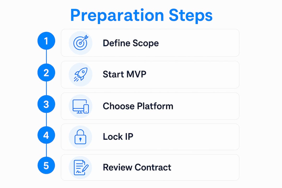 Infographic showing steps to prepare fixed-price app project