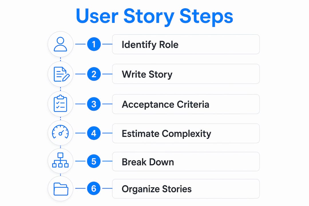 Infographic showing user story writing steps