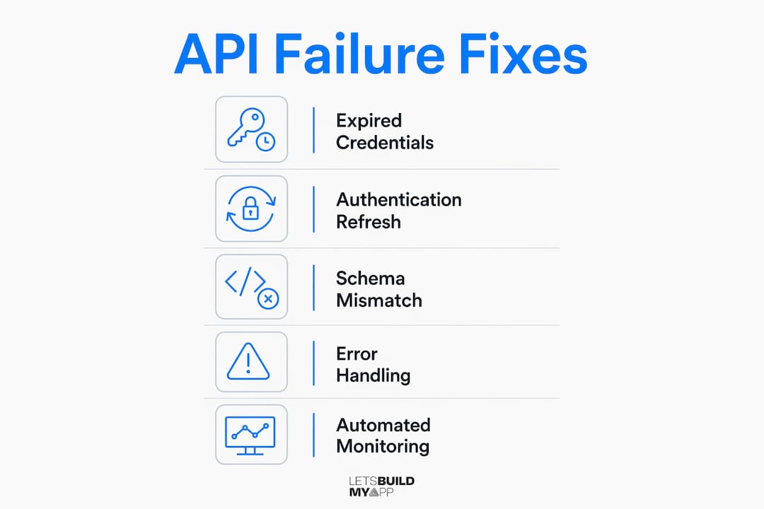 Infographic showing common API failure causes and fixes