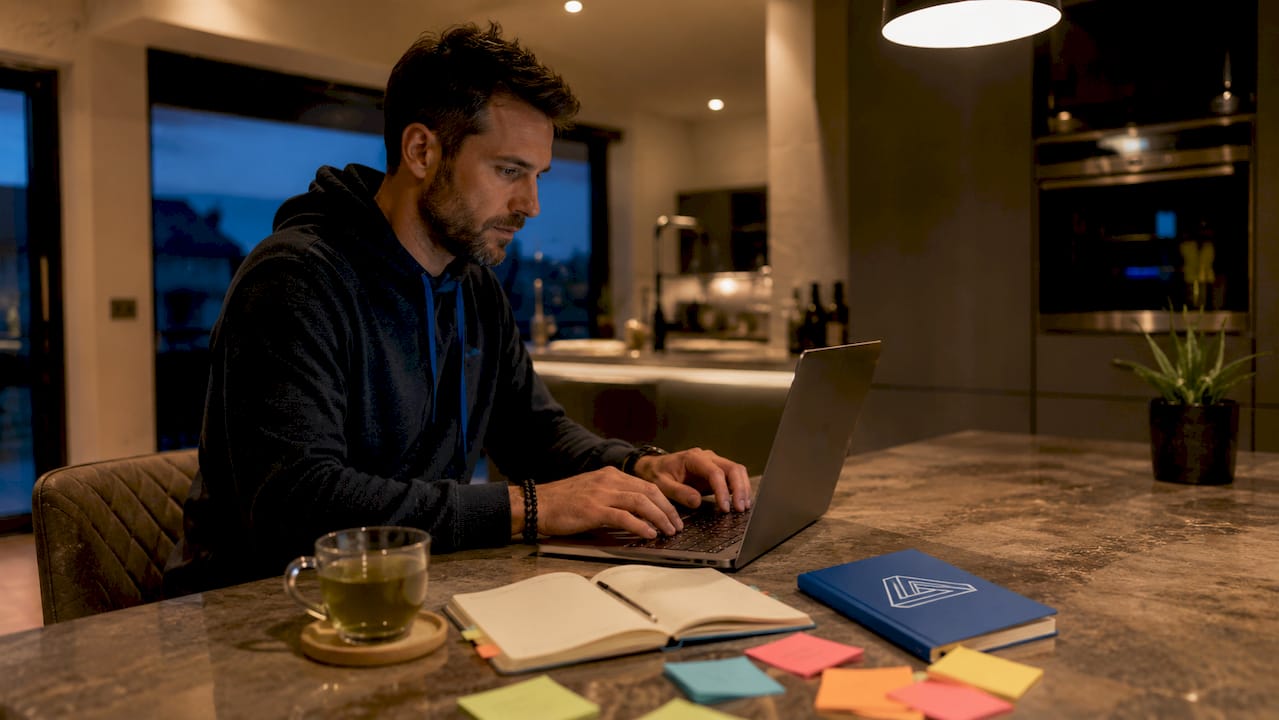 Founder typing pitch during seed funding
