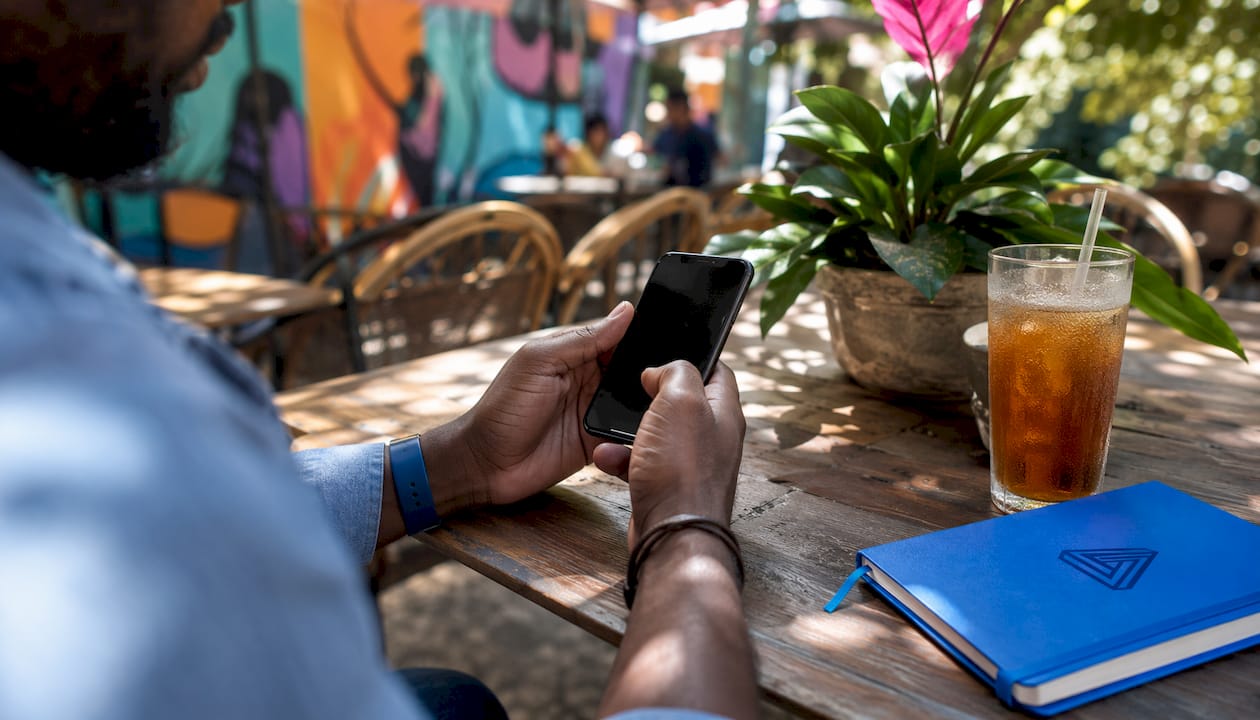 Employee using self-service app on smartphone