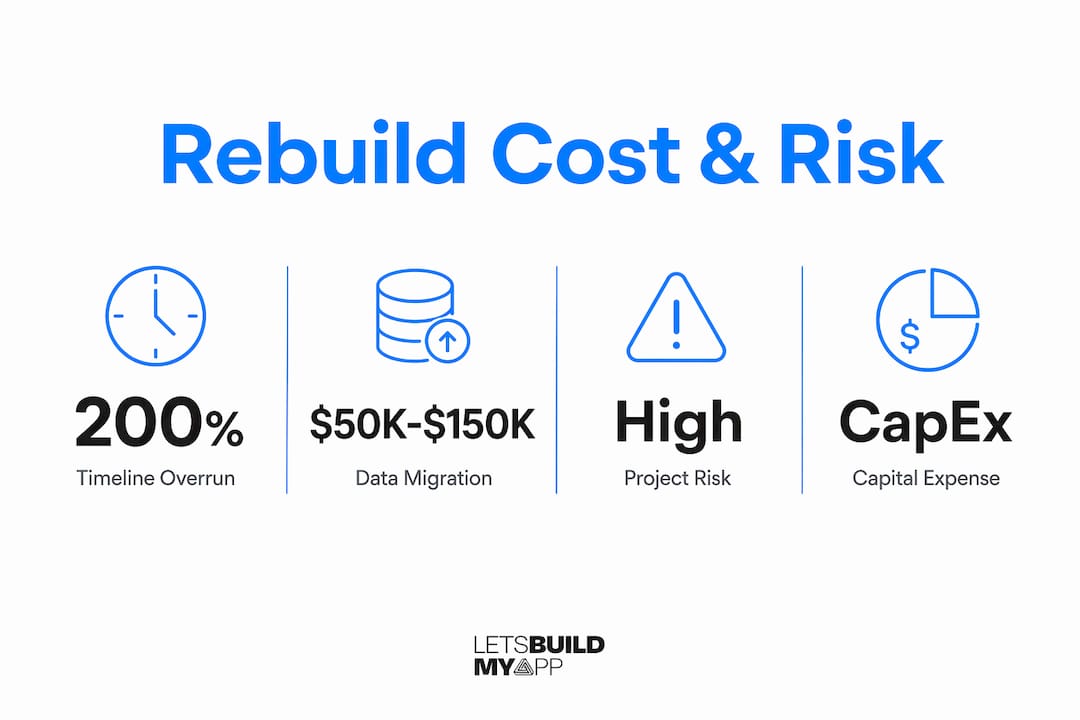 Infographic showing software rebuild costs and risks