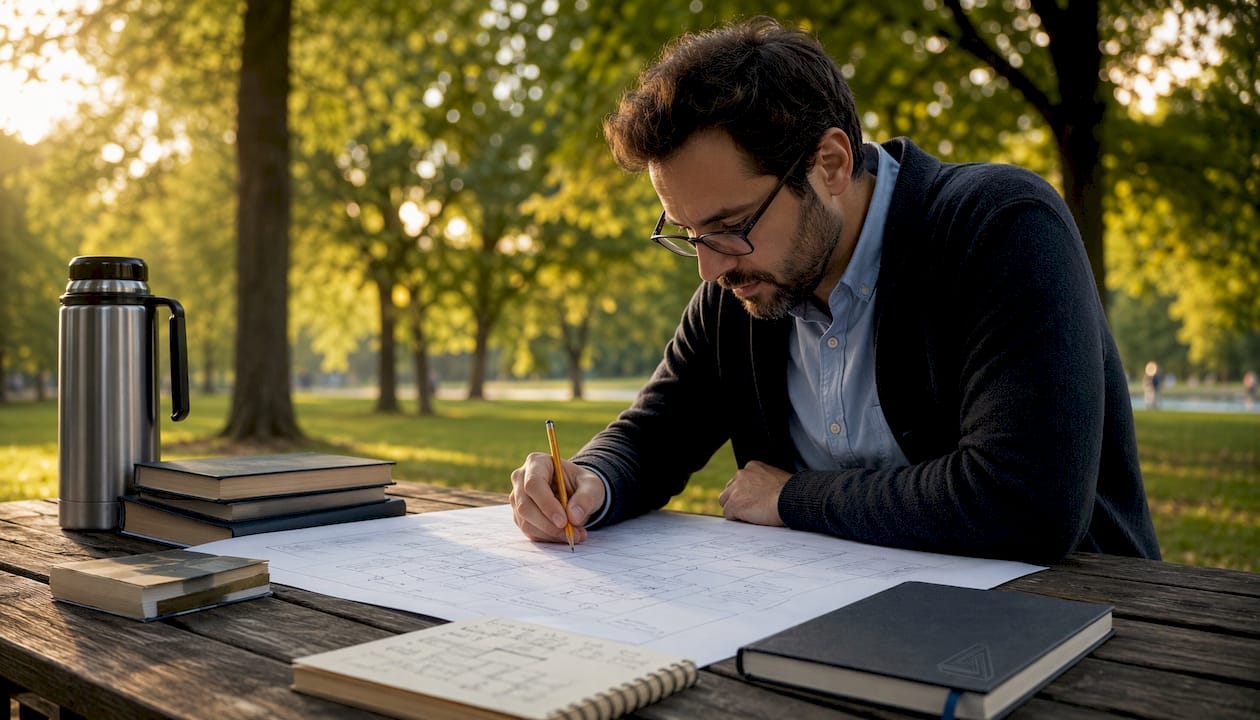 Architect reviewing app scalability blueprint