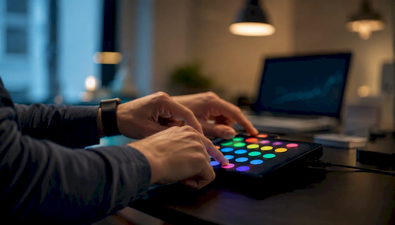 Hands manipulating keypad for combination testing