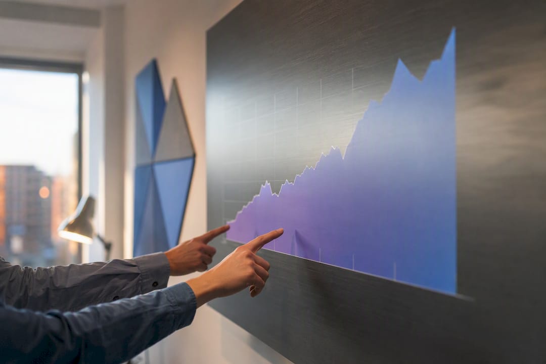 Hands pointing at subscription growth chart