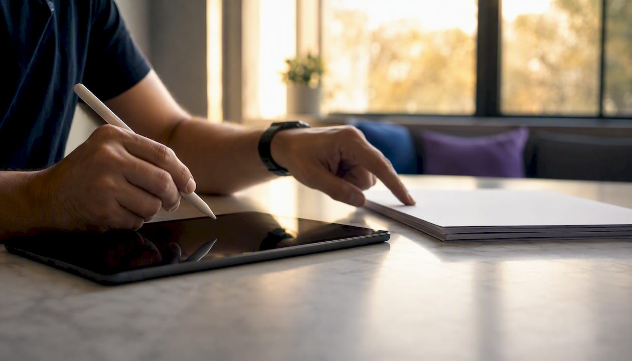 Hands preparing data for migration at desk