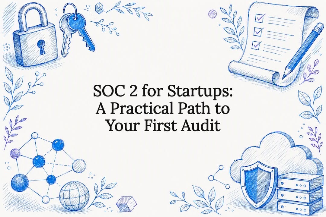 Decorative title card illustration for SOC 2 audit article