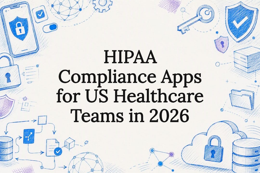 Decorative hand-drawn illustration of HIPAA and secure app development