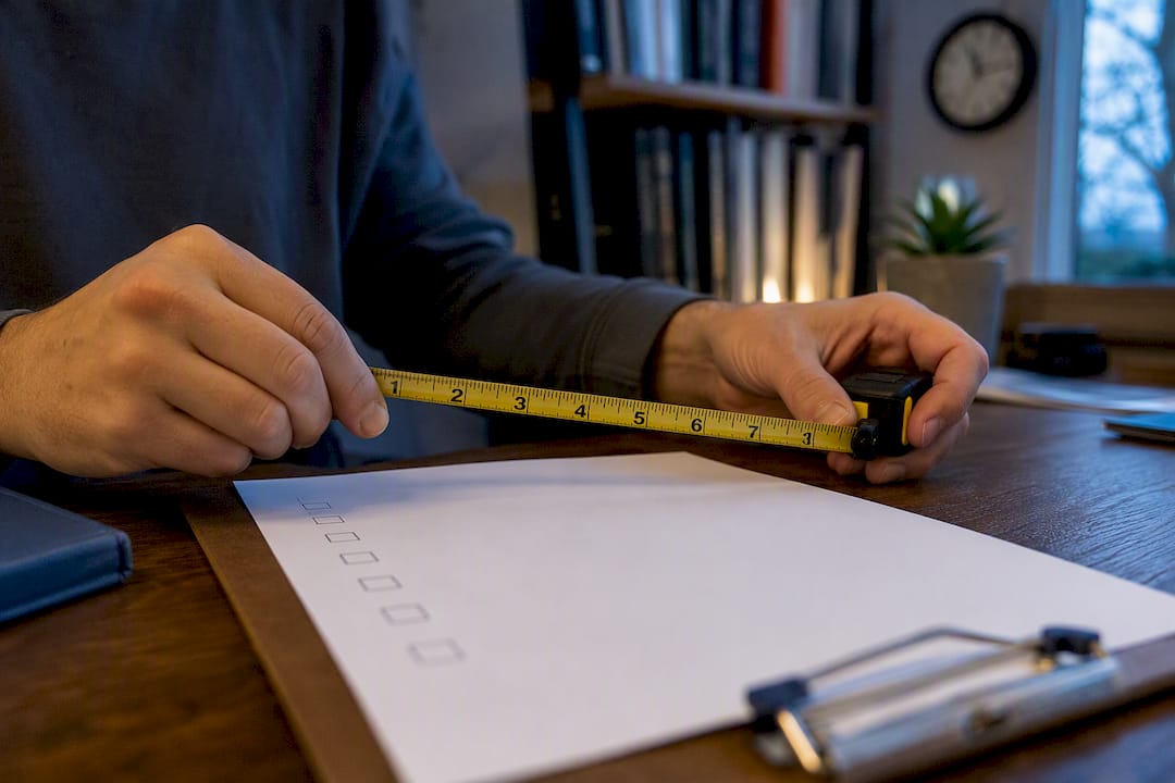 Measuring tape over checklist paper