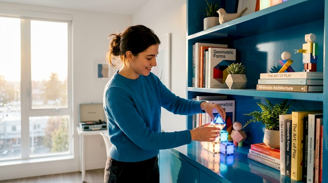 Shelf display with magnetic LED block lighting