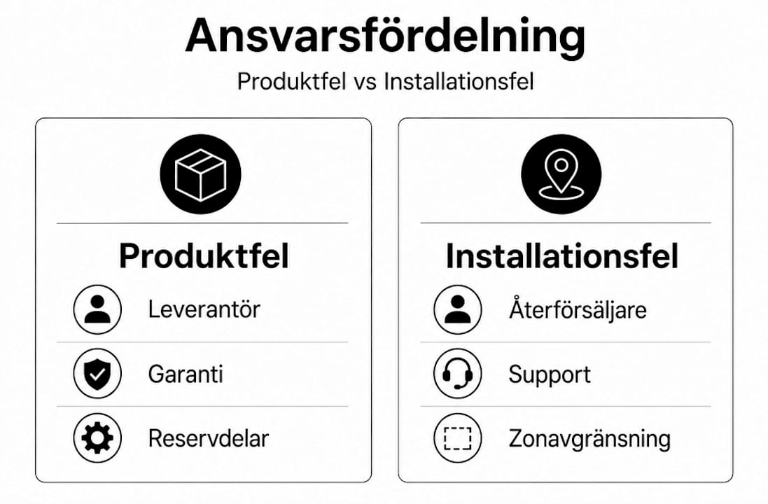 Grafisk översikt: Vem ansvarar för vad – produktfel eller installationsfel?