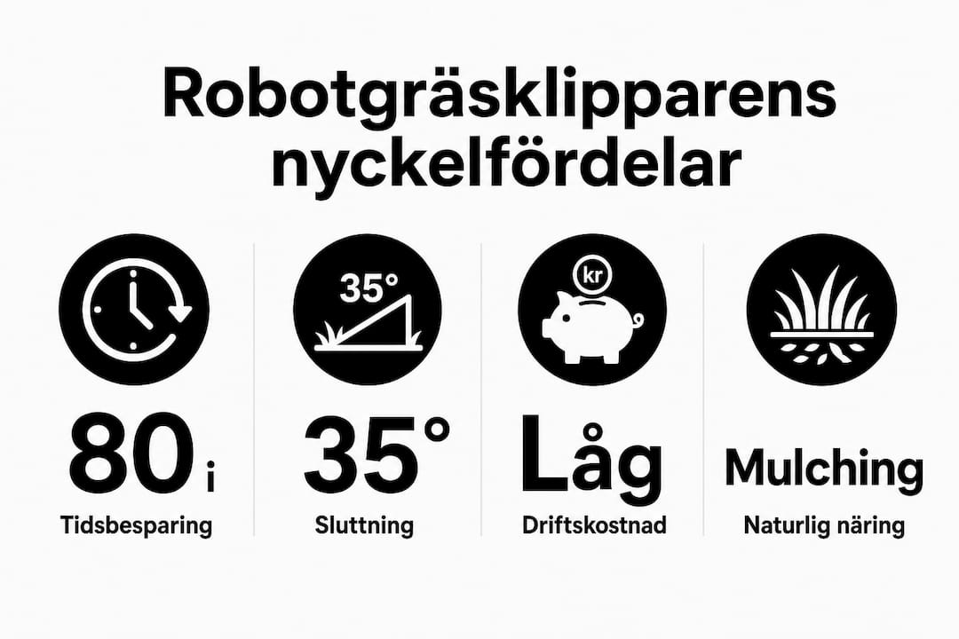 Här får du en överskådlig infografik som lyfter fram de främsta fördelarna med robotgräsklippare.