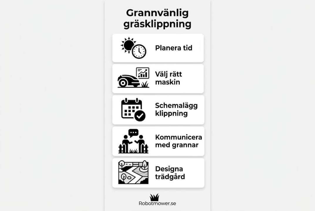 Smart infografik: Så klipper du gräset utan att störa grannarna – viktiga tips för en grannvänlig gräsmatta