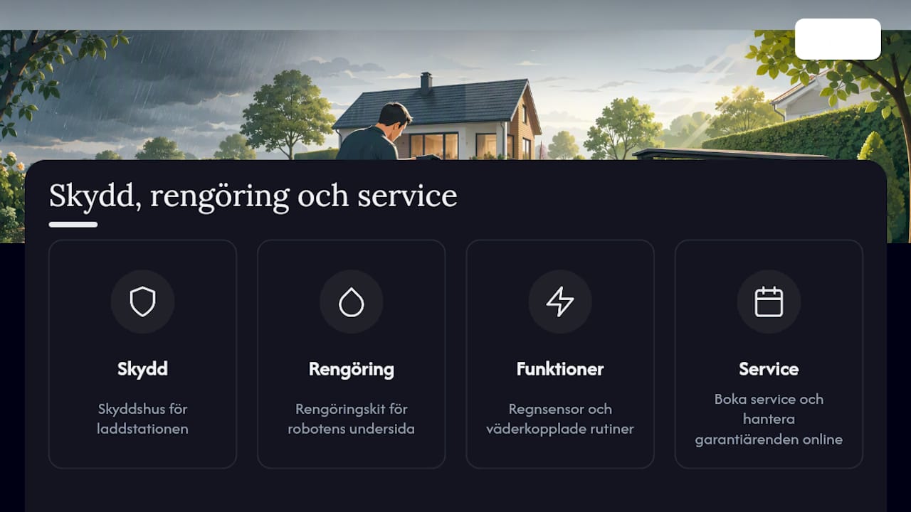 Skydd, rengöring och reservdelar för din robotgräsklippare — overview diagram