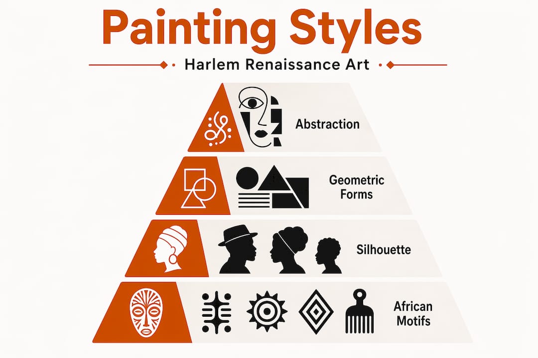 Infographic showing hierarchy of Harlem Renaissance painting styles