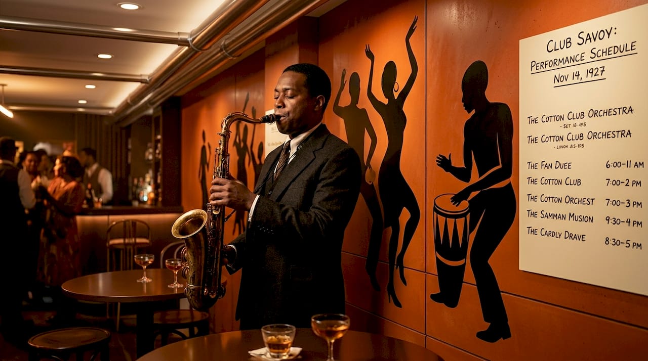Jazz club mural in Harlem Renaissance setting