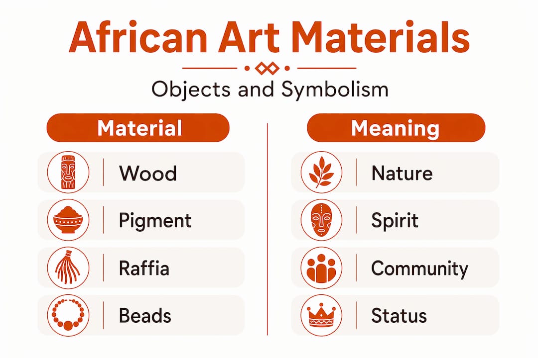 Infographic comparing African art materials and meanings