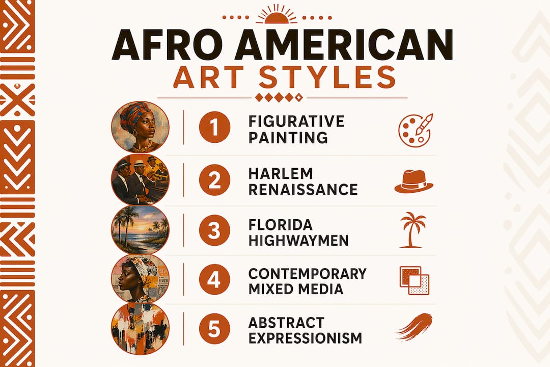 Infographic illustrating Afro American art styles timeline