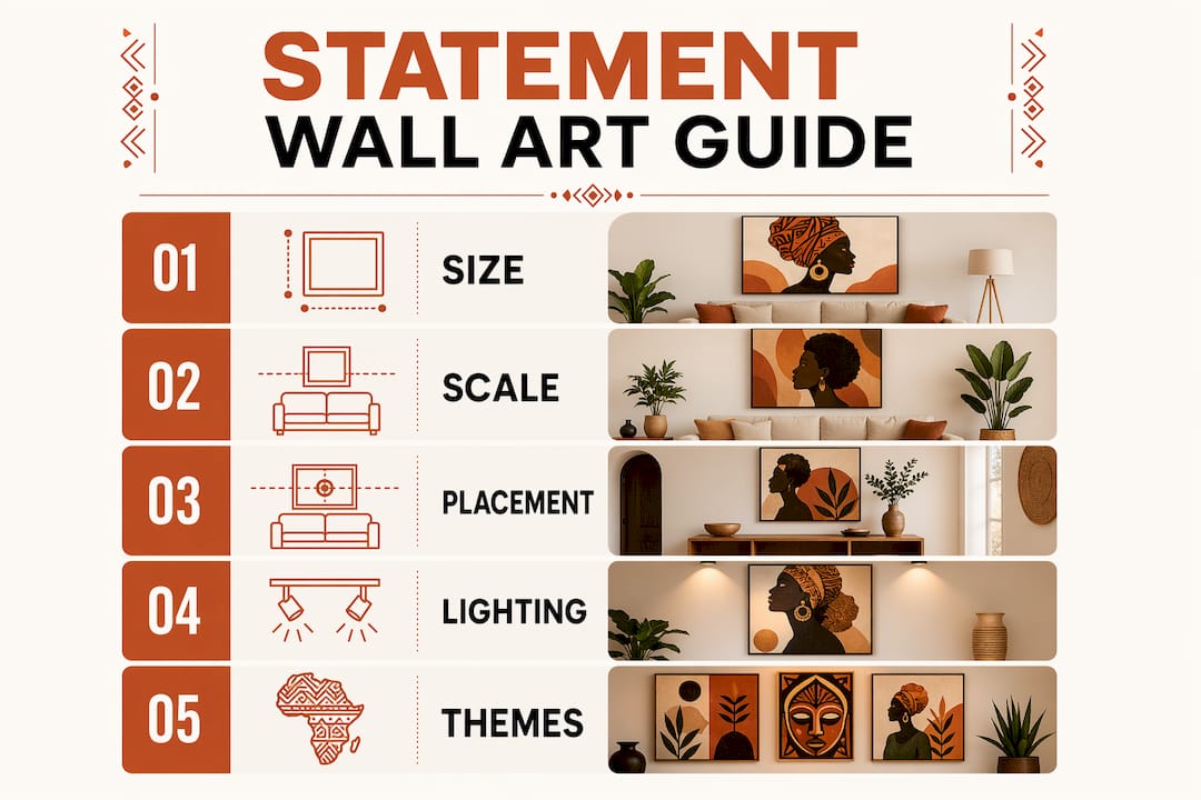 Infographic illustrating key features of statement wall art