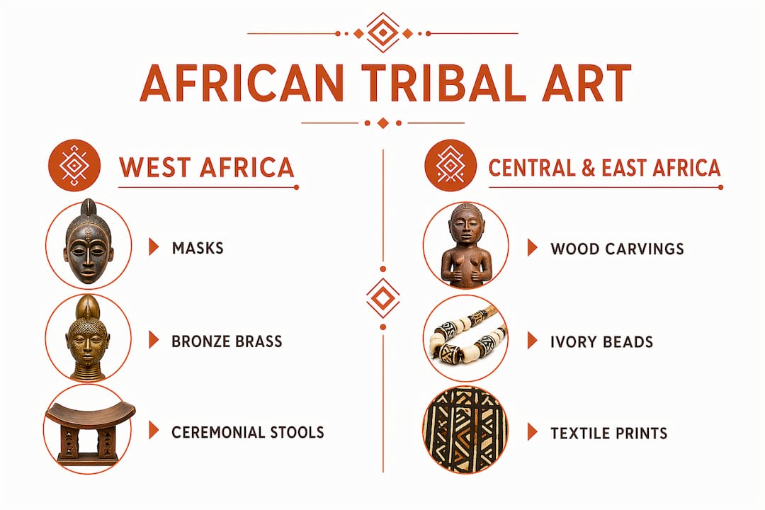 Infographic comparing regional African tribal art styles