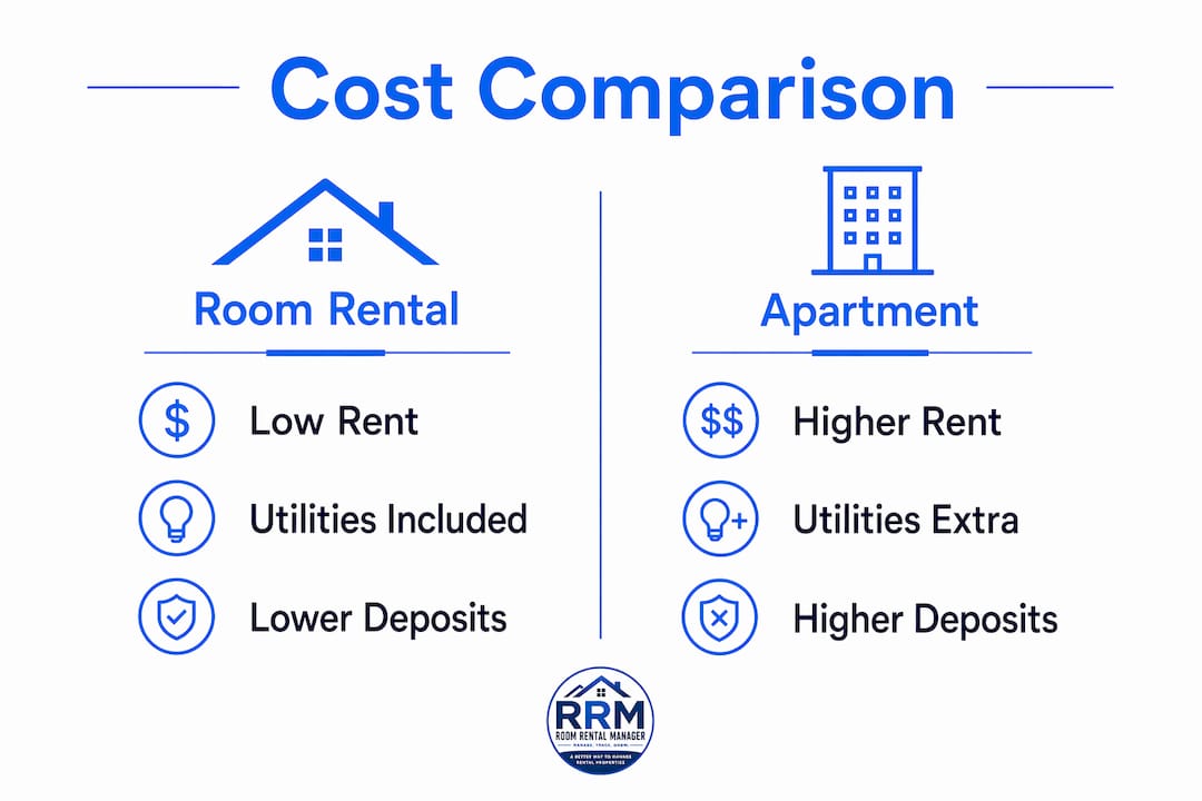 Infographic comparing room rental and apartment costs