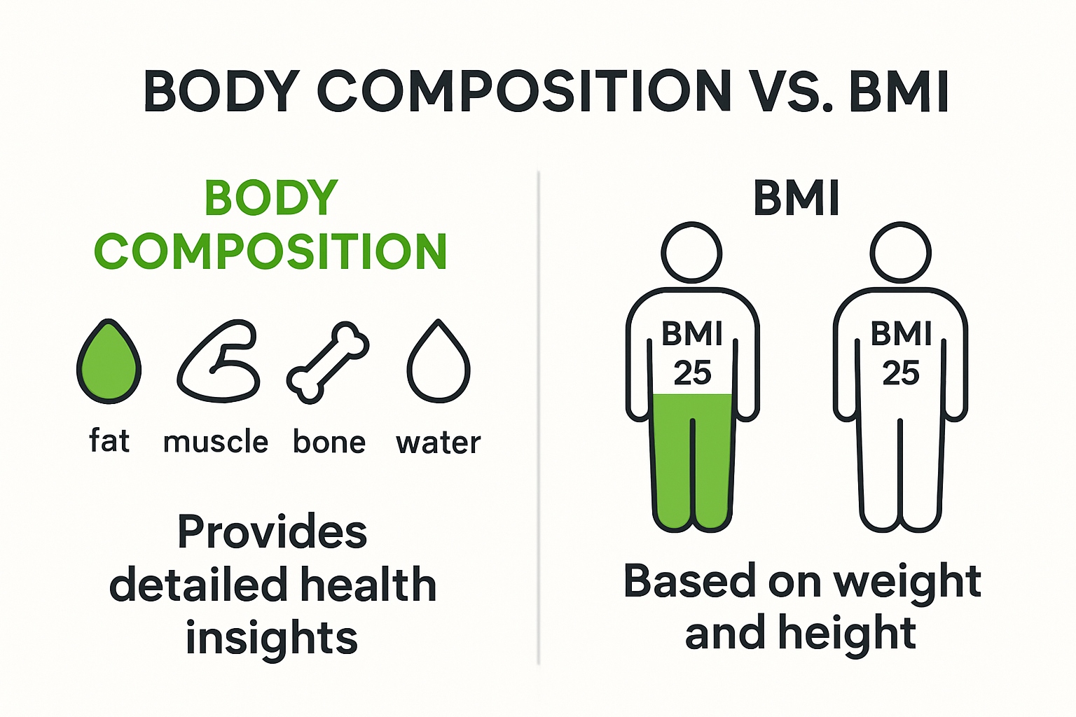 Infographic comparing body composition analysis with BMI