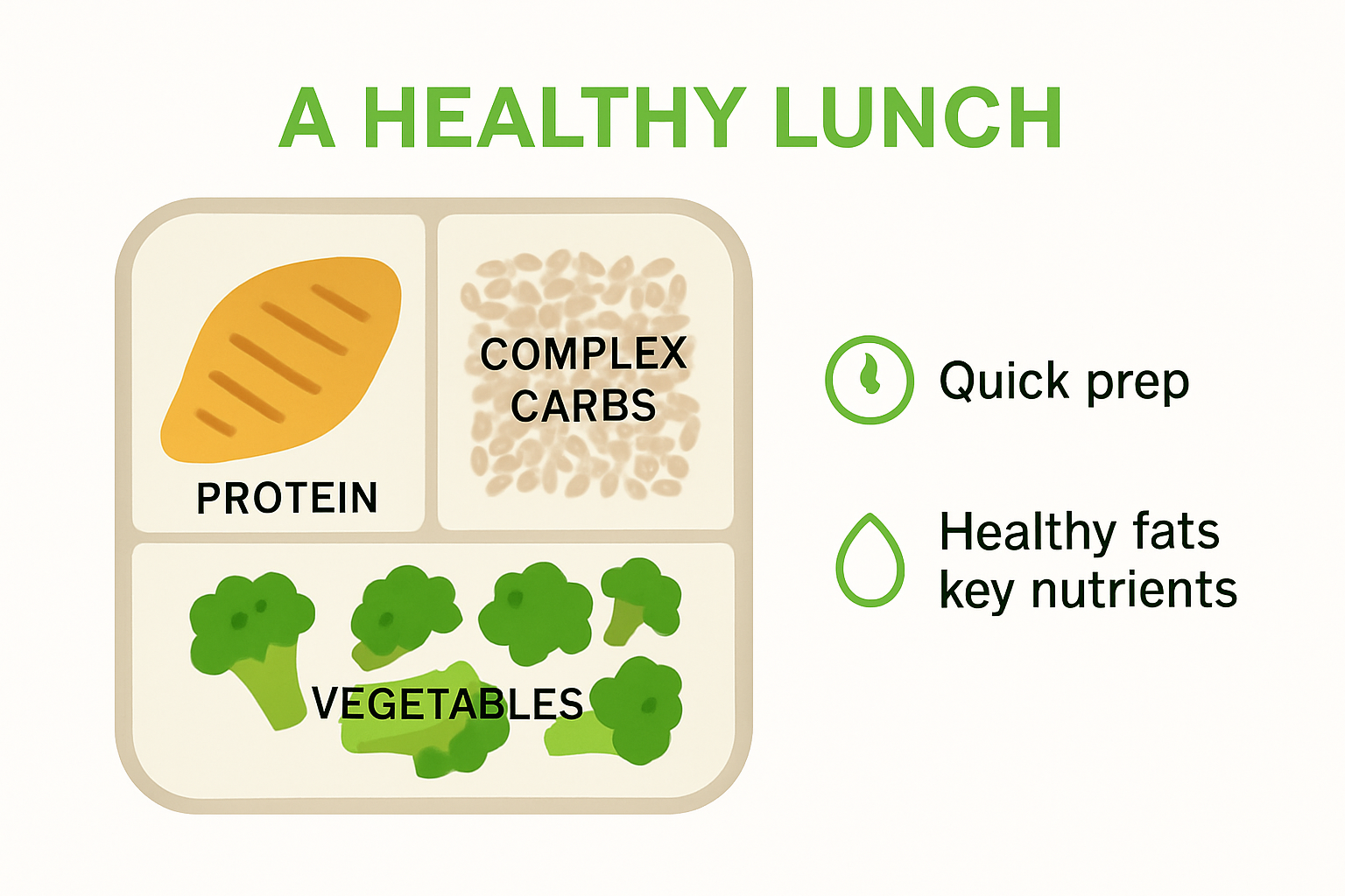 Healthy lunch nutritional breakdown and meal composition infographic