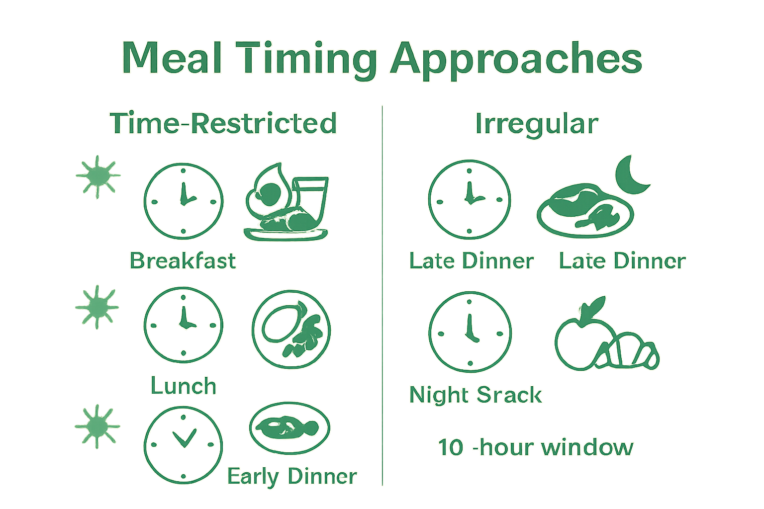 Time-restricted eating vs irregular meal timing visual comparison