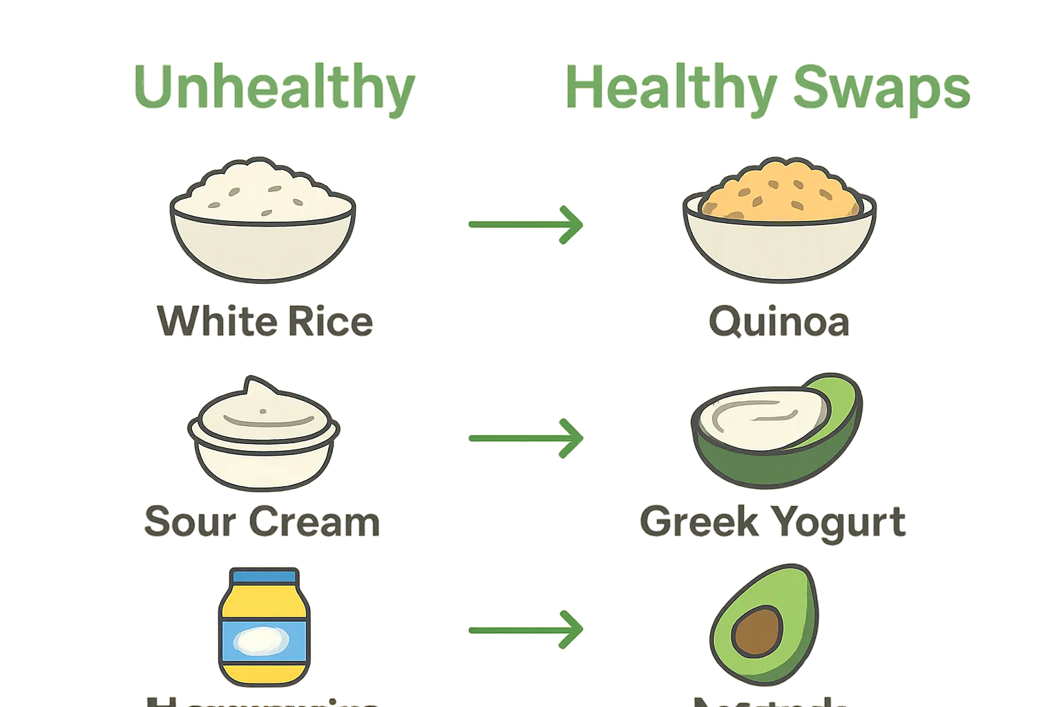 Visual swap comparison between unhealthy and healthy foods