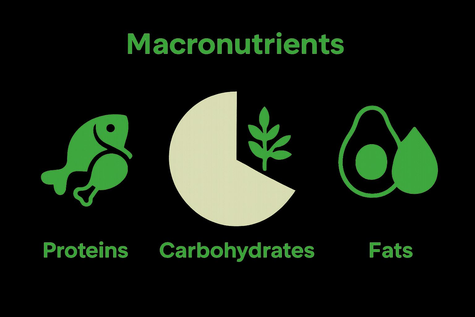 Simple infographic comparing proteins, carbohydrates, and fats