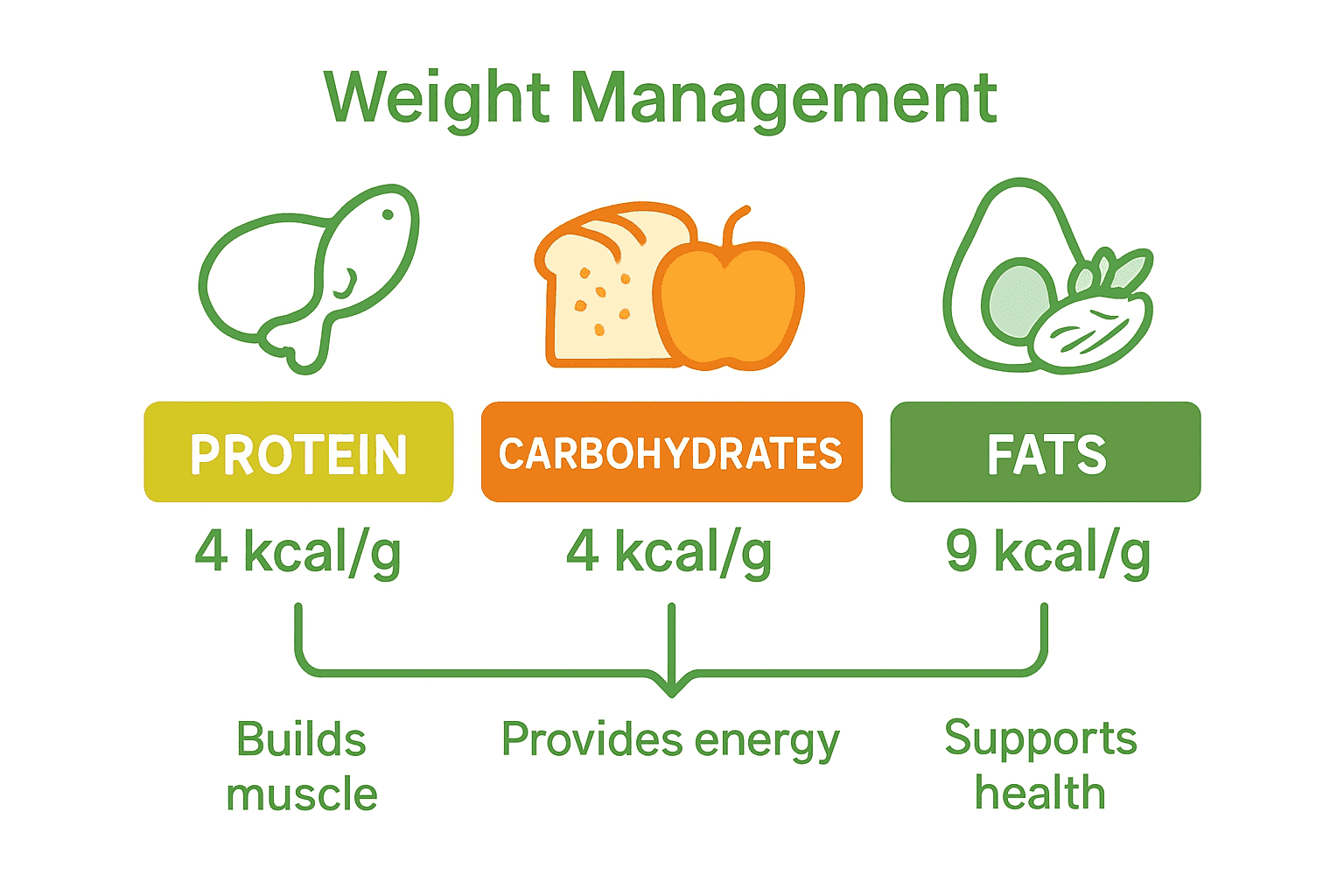 Infographic comparing protein, carb, and fat macros for weight loss.