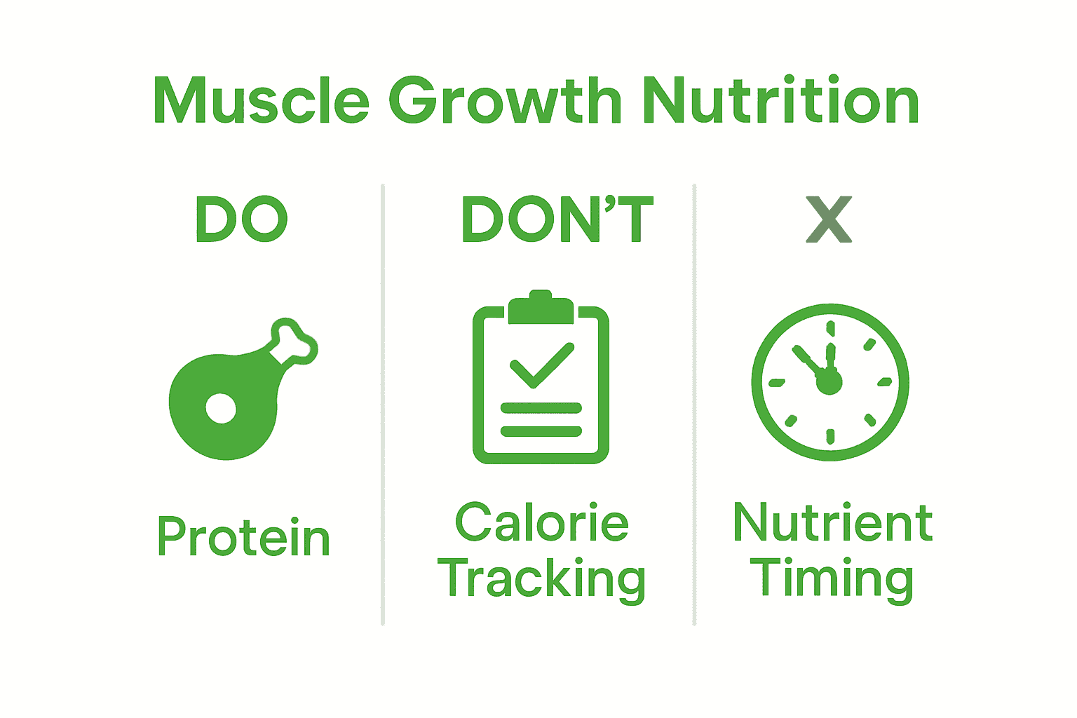 Infographic showing top muscle growth nutrition mistakes with icons and corrections.