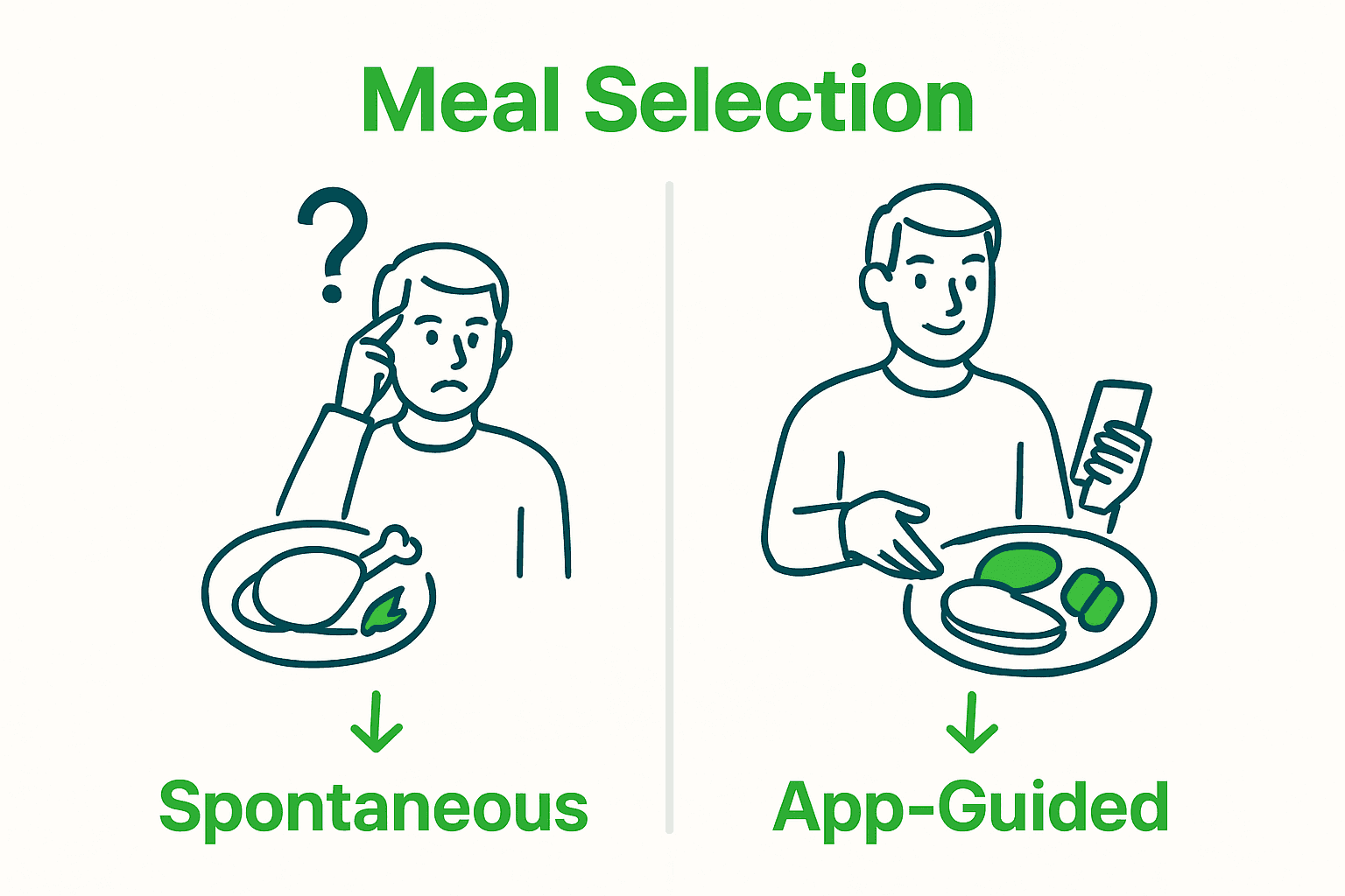 Infographic comparing traditional and technology-assisted restaurant meal choices
