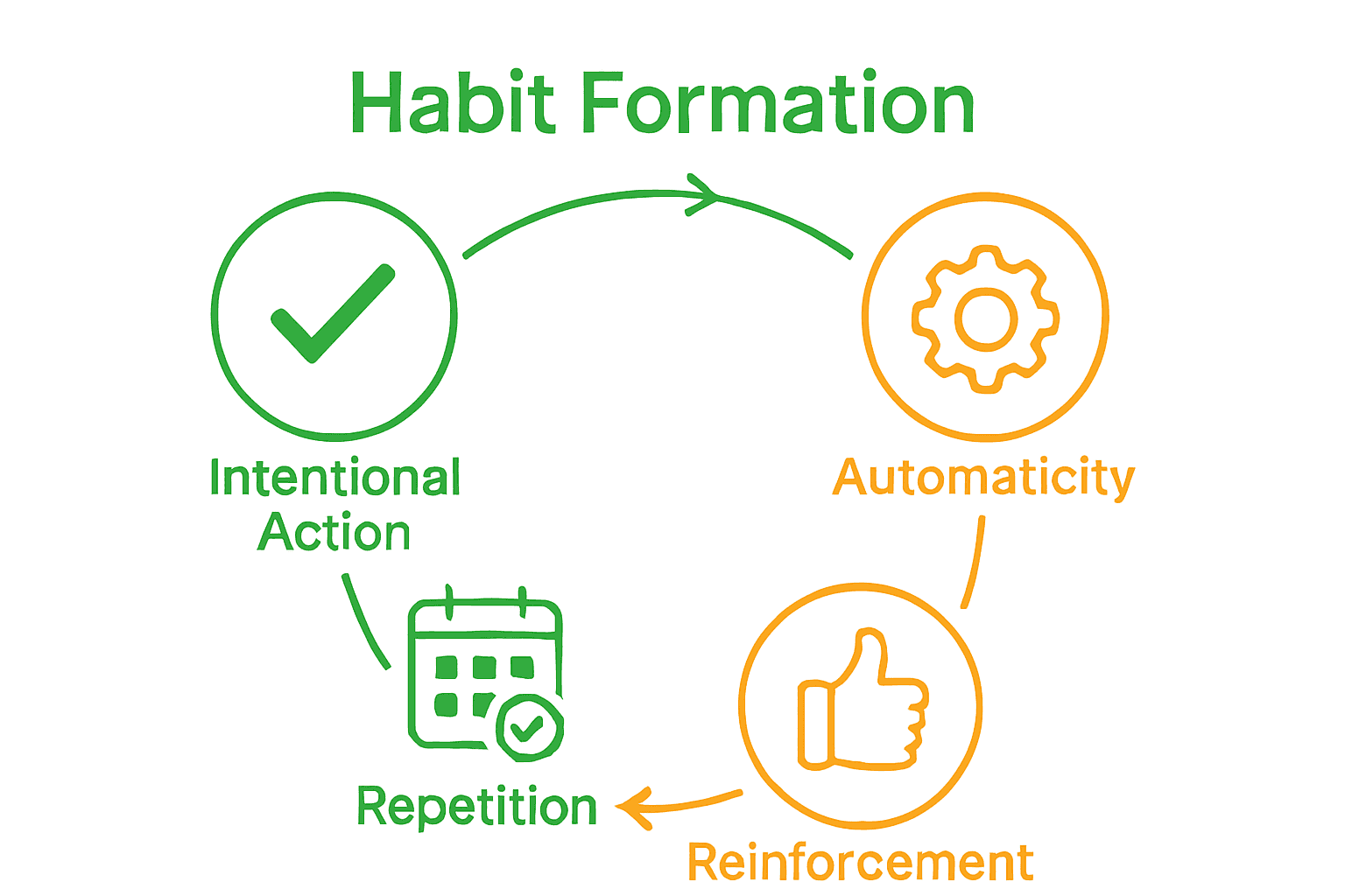 Infographic diagram showing four stages of healthy habit formation process