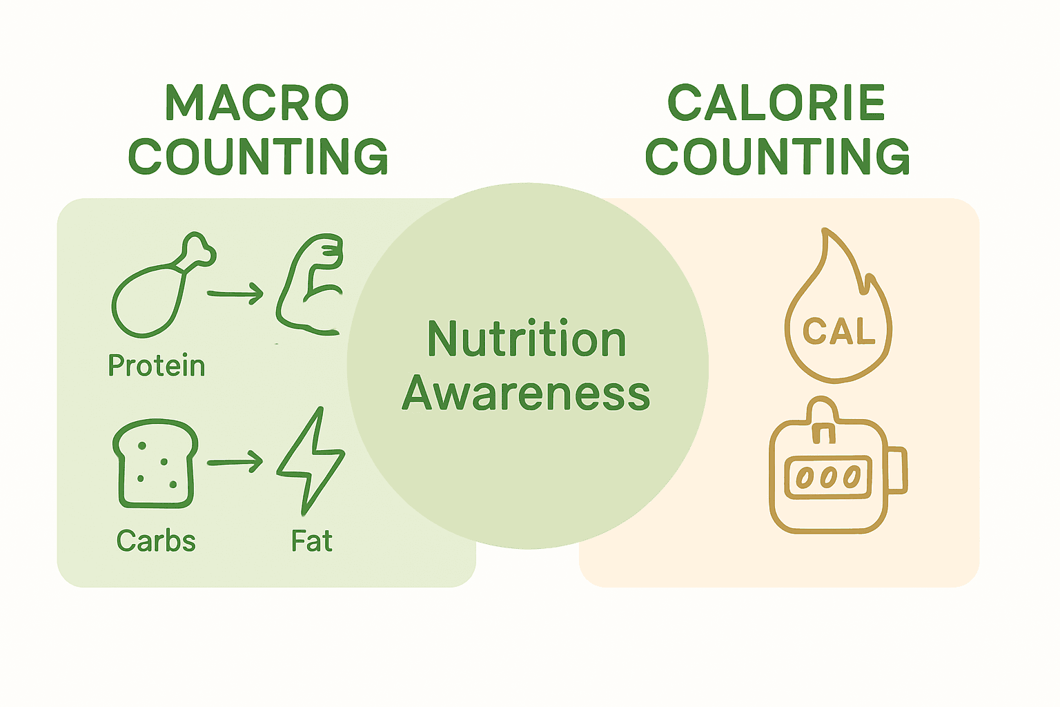 Counting Macros: Complete Guide for Health Goals 2 Infographic comparing macro counting and calorie counting methods.