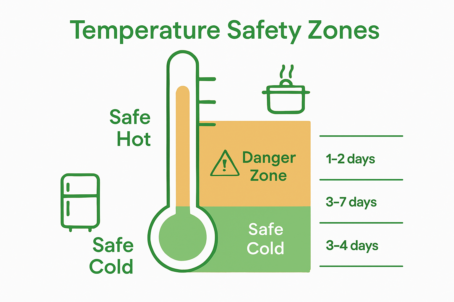 Infographic showing safe and unsafe food storage temperatures