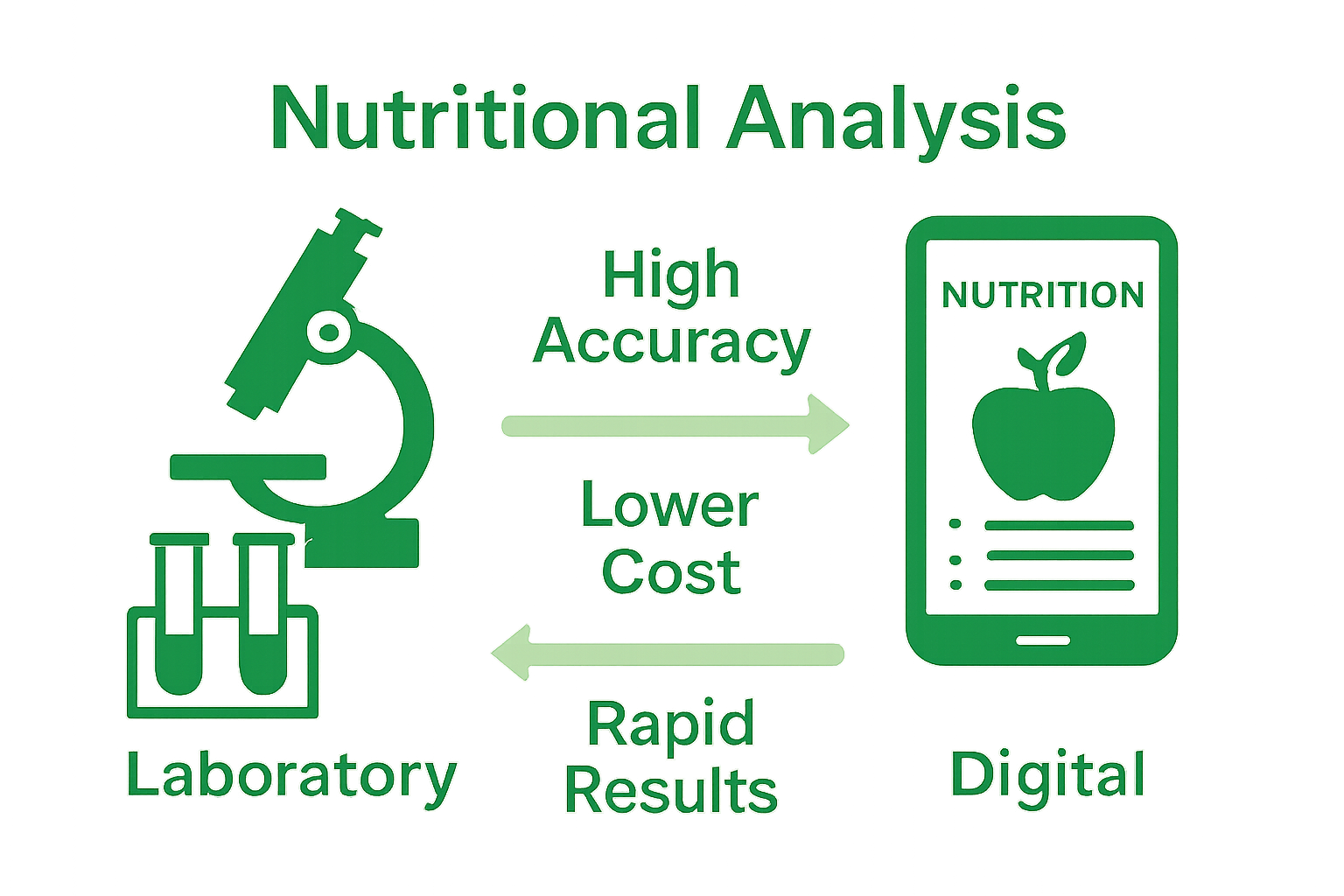 Complete Guide to Nutritional Analysis Methods 2 Infographic comparing lab and digital analysis