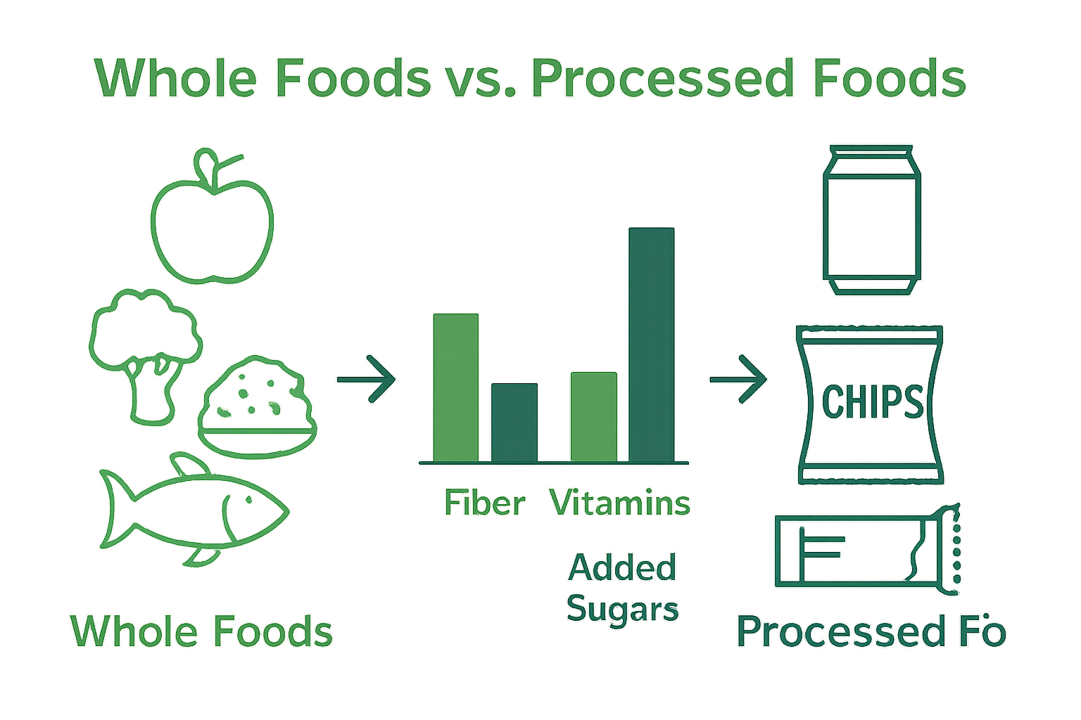 Infographic showing whole foods versus processed foods