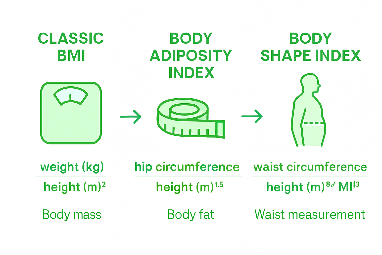 What Is Healthy BMI and Why It Matters 2 Infographic comparing BMI, BAI, and ABSI methods